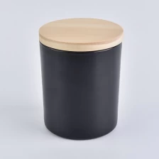 China Frasco de vela de vidro preto fosco 12oz com tampa de madeira fabricante