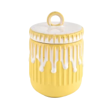 الصين 13oz ceramic candle holder yellow ceramic jars with lids for candle making الصانع