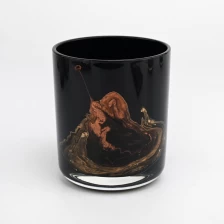 porcelana Proveedor de vasijas de vela de vidrio de patrón negro de fondo redondo de 13 oz fabricante