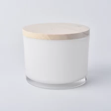 China 14 oz white glass candle jar with wooden lid manufacturer