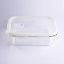 China 1453ml retangular cozinha comida recipiente de vidro com tampa plástica branca fabricante