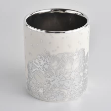 China 14oz embossed silver pattern ceramic candle jars manufacturer