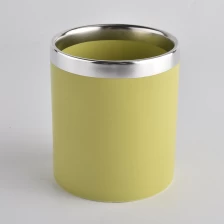China Pote de vela de cerâmica amarelo fosco de 14 onças com borda prateada fabricante