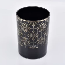 China 14oz balang kaca lilin putih dan hitam dengan reka bentuk warna emas pengilang