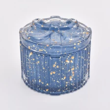 China 150ml Cylinder Blue And Gold Glass Candle Jars With Lids manufacturer