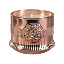 China 16oz 450ml luxury golden glass candle jars diamond embossed pattern inside electroplating finish manufacturer