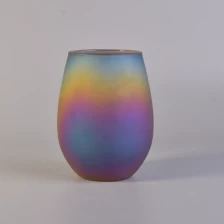 China 18oz Gradient frosted rainbow Oval glass candle holders manufacturer