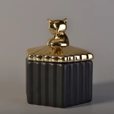 中国 204mlのキツネの動物の形の蓋黒いセラミックキャンドルジャーの貯蔵瓶 メーカー