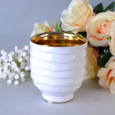 China 20oz white ceramic candle jars with golden electroplating inside manufacturer