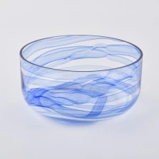 China 21oz handmade glass jars with blue line melted manufacturer