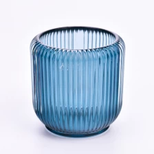 China 248ml blue vertical line glass candle jar for candle making manufacturer