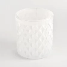 中国 300 毫升菱形图案光面白色玻璃蜡烛容器批发 制造商