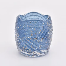China 300ml luxury shining blue flower design glass candle jars manufacturer