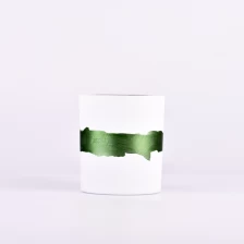 China 300 ml weiße Glaskerzengläser mit grüner Handmalerei, die Großhandel bewirken Hersteller