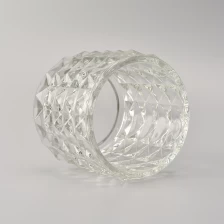 China 350ml embossed pattern transparent cylinder glass candle jar manufacturer