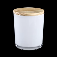 China white painted 8oz 10oz 12oz 24oz glass candle holders with wooden lid manufacturer