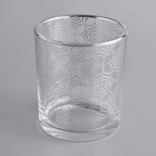 China 400 ml clear glass candle jar with fancy flower pattern in bulk manufacturer