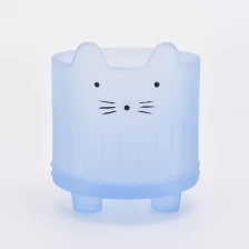 中国 400ml可爱的猫脸玻璃烛台，哑光蓝色 制造商