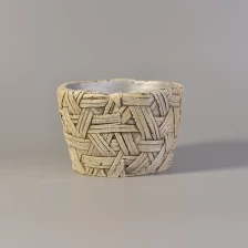 Chine 404ML Archaistic Retro Bamboo Weaving Textured Cement Candle Holders pour cire fabricant