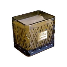 porcelana 550ml 19oz 20 oz vacío rectángulo rectángulo contenedores de vela de cristal al por mayor diseño de cuadrícula fabricante