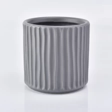 China 580ml Vertikaler Streifen mattgrauer Kerzenhalter aus Keramik zur Dekoration Hersteller