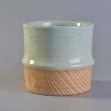 China 650ml green glaze wooden bottom ceramic candle holder manufacturer