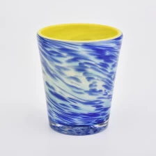 porcelana Candelabros de vidrio con revestimiento de patrón azul de tornillo de 6 oz tarro de vidrio de cera de soja fabricante
