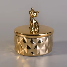 China Frasco de cerâmica dourada de 7 onças com tampa de animal gato fabricante