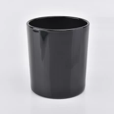 China 8oz 10oz 12oz Glossy Black Glass Candle Holders manufacturer