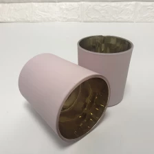 China 8oz 10oz Matte Pink Glass Candles Jars With Gold Plating pengilang