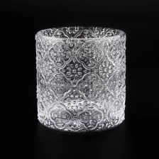 China 8oz embossed glass candle holders manufacturer