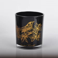 porcelana Tarro de cristal de vela negra con decoración dorada fabricante