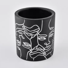 China Black Cement Candle Vessels With Custom Pattern manufacturer