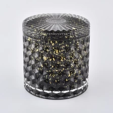 porcelana Tarros de vela de vidrio tallado Geo negro con tapas fabricante