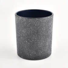China Black cylinder glas candle jar with rough sand surface 8 oz manufacturer