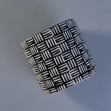 China Black embossed painted cylinder ceramic candle jars wholesale manufacturer