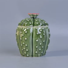 China Cactus shape ceramic candle jar with lids manufacturer