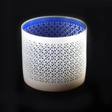 China Ceramic votive candle holder with outside Matte white inside matte blue manufacturer