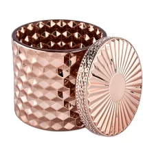 porcelana Jarca de velas de vidrio de oro rosa decorativo de Navidad con tapas al por mayor fabricante