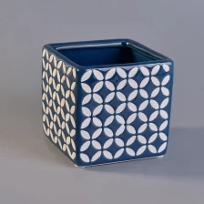 China Classical Square Blue Ceramic Candle Holders with Custom Printing manufacturer