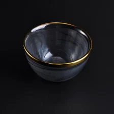 China Black Bowl Shape Glass Candle Holder with Golden Rim manufacturer