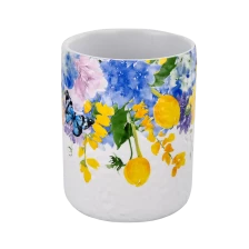 China Custom Applique Printing Empty Ceramic Candle Containers Jar manufacturer