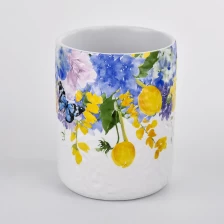 China Custom ceramic jar for candles with flower wholesale manufacturer