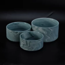 porcelana Cyan Color Marbel Pattern Ceramic Candle Jars for Wedding Decor fabricante