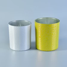 China Cylinder 390ml Glass Candle Holders with Yellow Crack Lacquer Decoration manufacturer