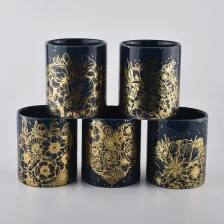 China Cylinder Glazed Color Ceramic Candle Jar With Custom Gold Priting manufacturer