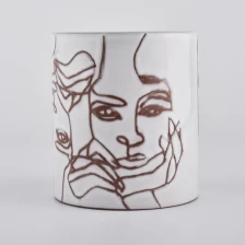 China Cylinder shape decal fancy empty ceramic candle jar manufacturer