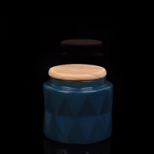 China Dark Blue ceramic candle jar with wooden lid manufacturer