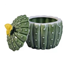 China Decorative cactus ceramic candles holder with lid manufacturer