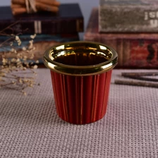 China Decorative red glaze ceramic candle jar with golden rim manufacturer